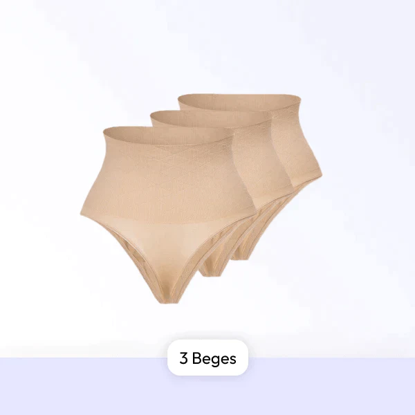 Pack of 3 beige high waist slimming panty set with seamless tummy control and breathable fabric