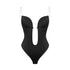 Black deep plunge adhesive underwire bodysuit with clear straps backless shapewear for women smoothing silhouette
